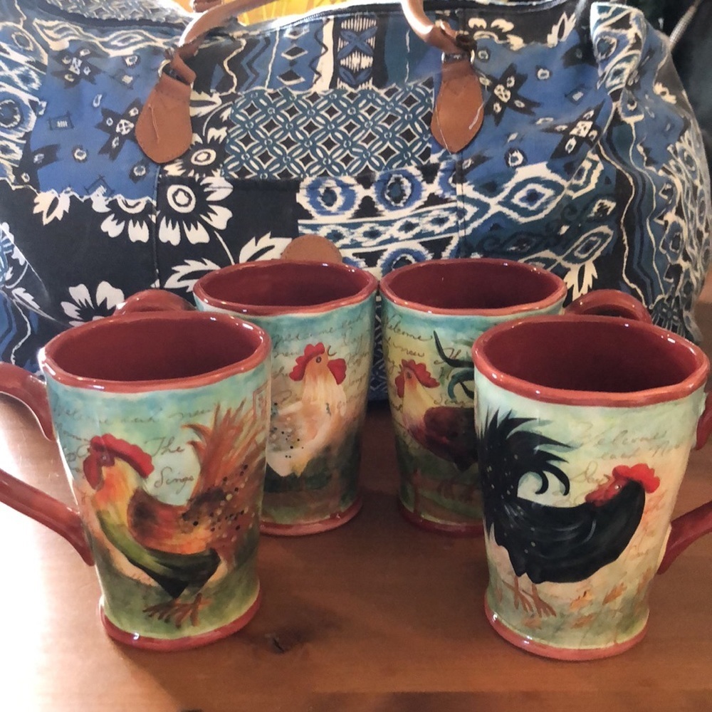 DONATED Susan Winget Set Of Four Rooster Coffee Cups - Picture 1 of 3